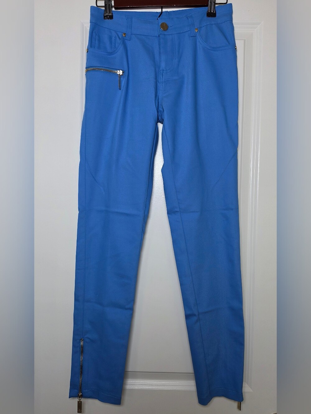 Elisabetta Franchi CELYN B Blue Skinny Ankle Zip Pants Size 29/30 Made in Italy